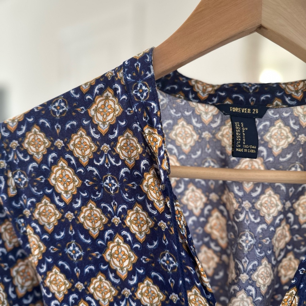 Blue Patterned Dress with Tassels